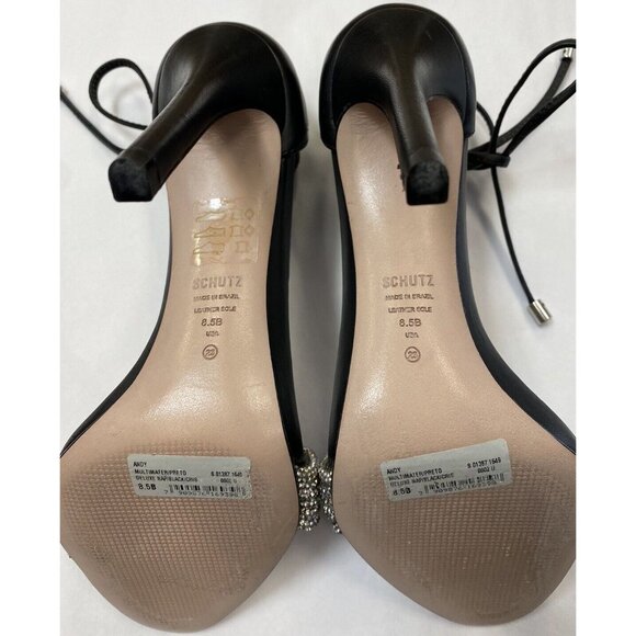 Schutz High Heels Sz 8.5 Women Andy Leather Strappy Sandals Black Silver Shoes - Picture 7 of 7